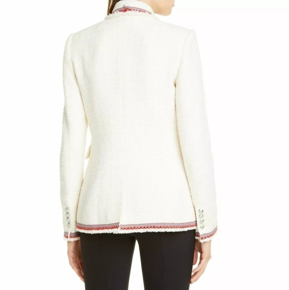 Veronica Beard Raw Edge Cutaway White Tweed Dickey Blazer with Red Trim 0 - Picture 3 of 17